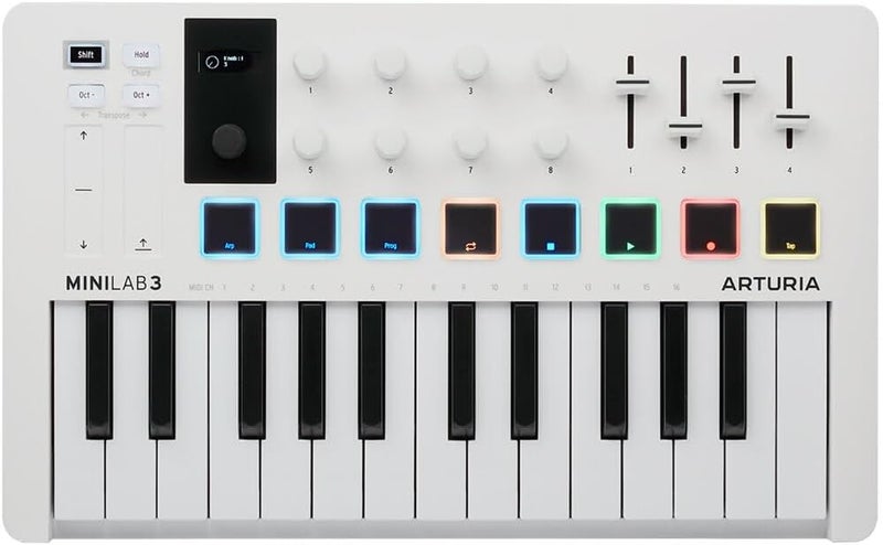 Arturia لوحة مفاتيح MIDI مدمجة MiniLab 3 ووحدة تحكم باد | حزمة بيضاء مع كابل MIDI بطول 6 أقدام + قطعة قماش تنظيف من الألياف الدقيقة (3 عناصر) - Image 3